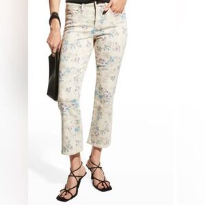 NYDJ Fiona Slim Kick Flare Court Ankle Jeans Floral Blue Gray Purple 18 Cropped